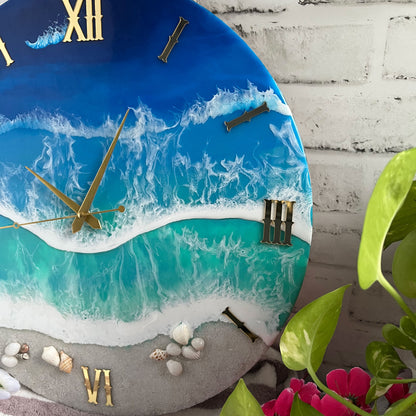 Blue Ocean Waves Epoxy Resin Wall Clock