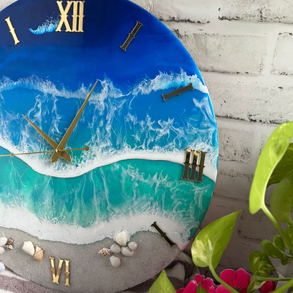 Blue Ocean Waves Epoxy Resin Wall Clock