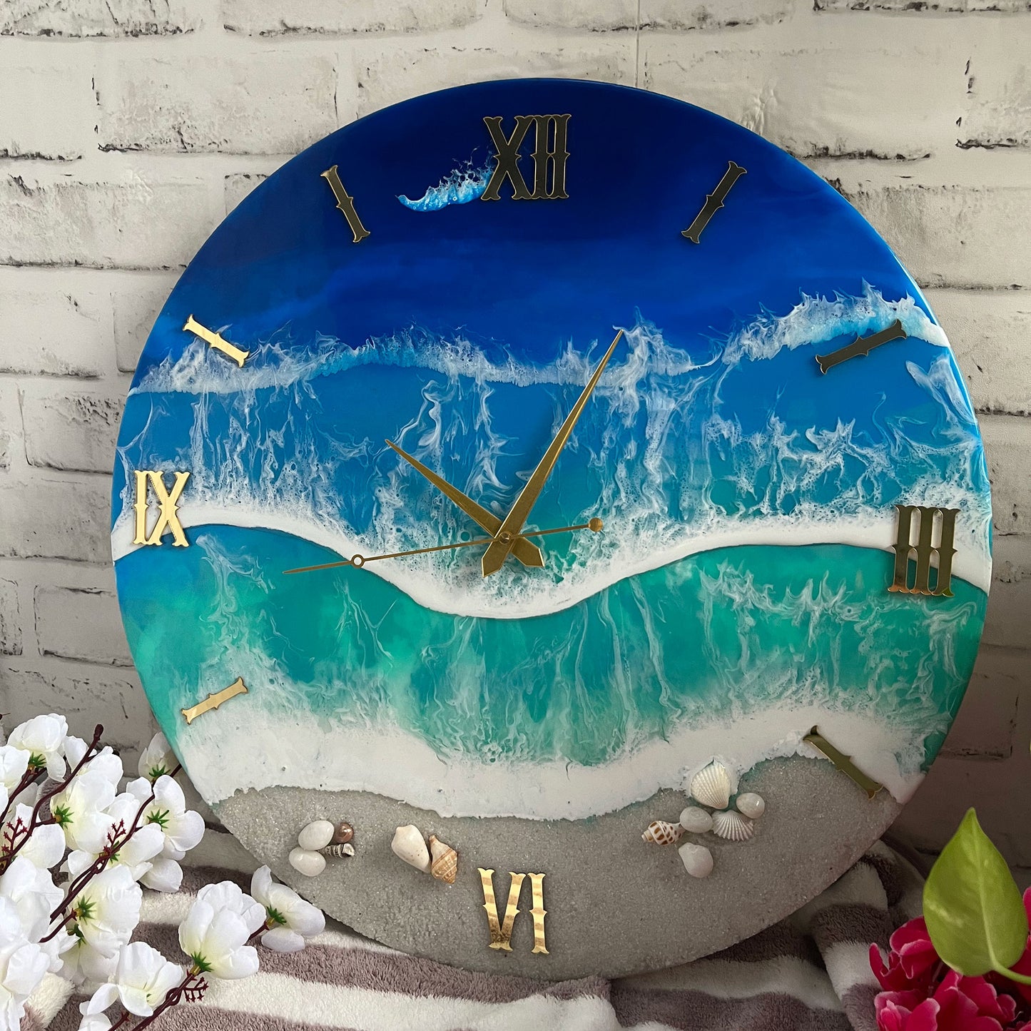 Blue Ocean Waves Epoxy Resin Wall Clock