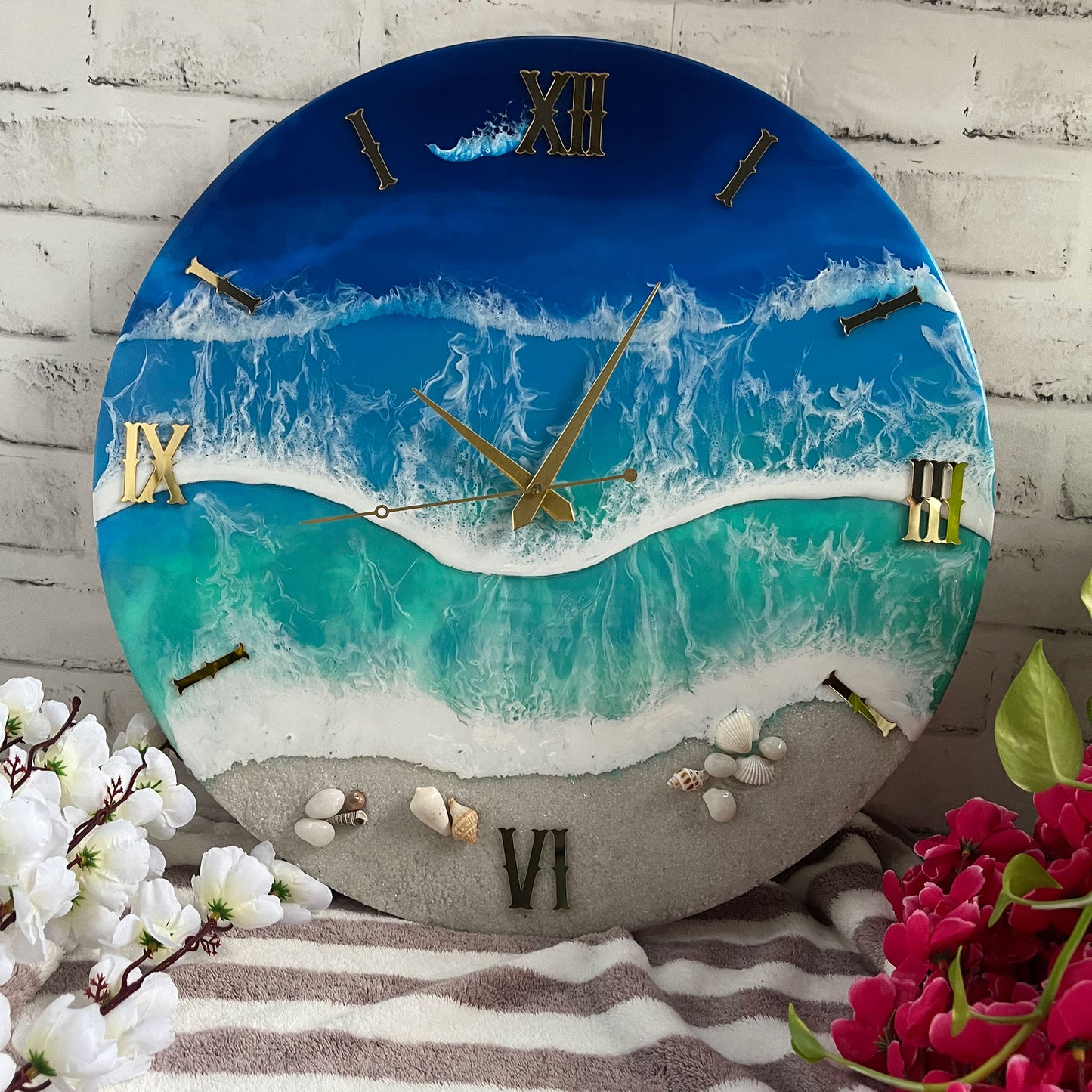 Blue Ocean Waves Epoxy Resin Wall Clock