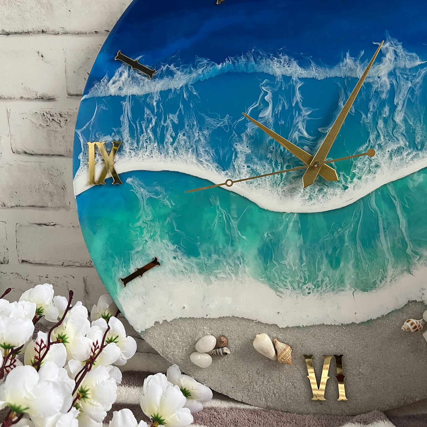 Blue Ocean Waves Epoxy Resin Wall Clock