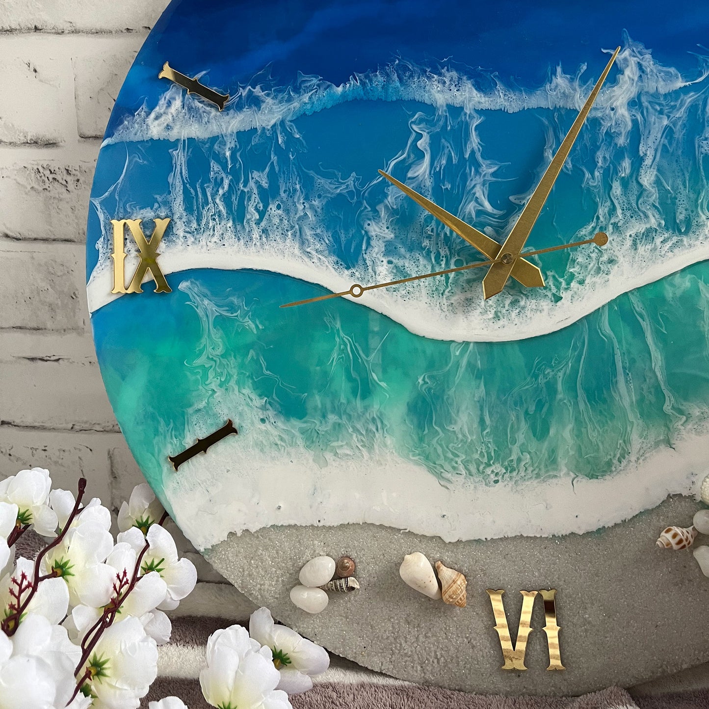 Blue Ocean Waves Epoxy Resin Wall Clock