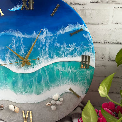 Blue Ocean Waves Epoxy Resin Wall Clock