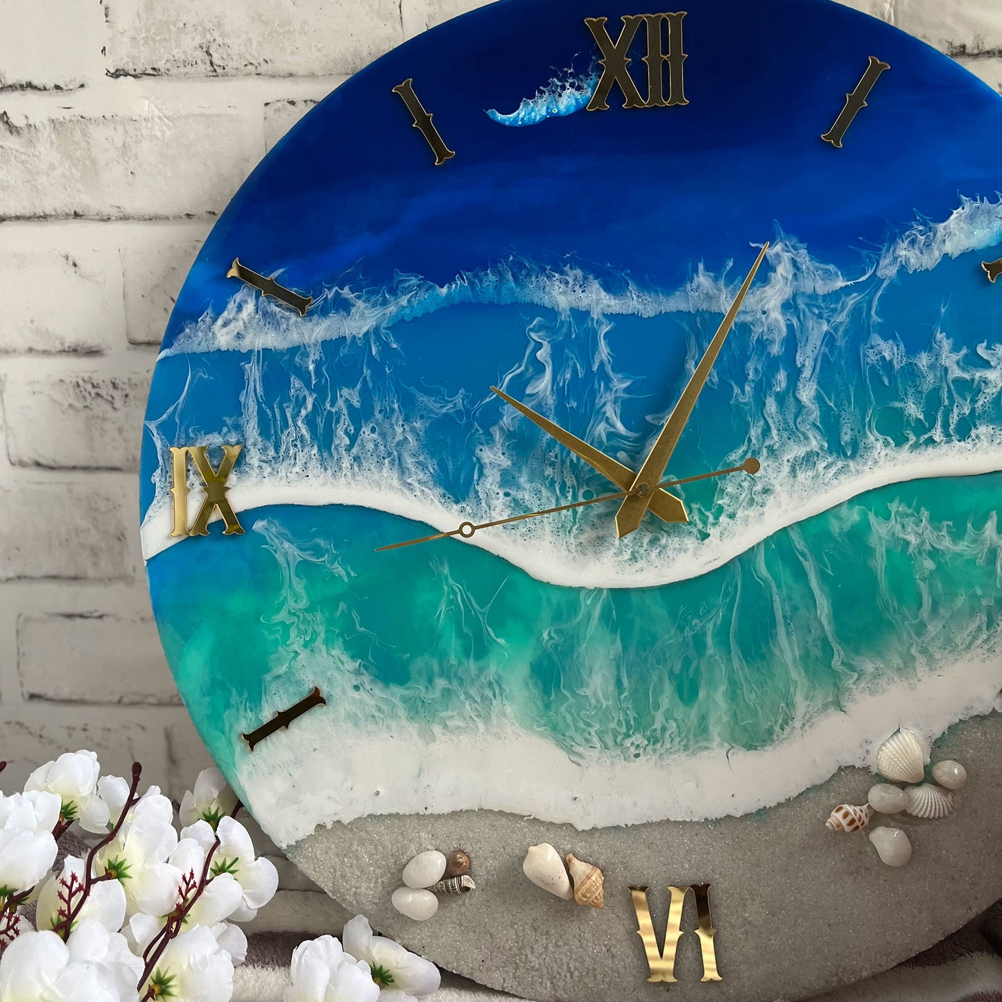 Blue Ocean Waves Epoxy Resin Wall Clock