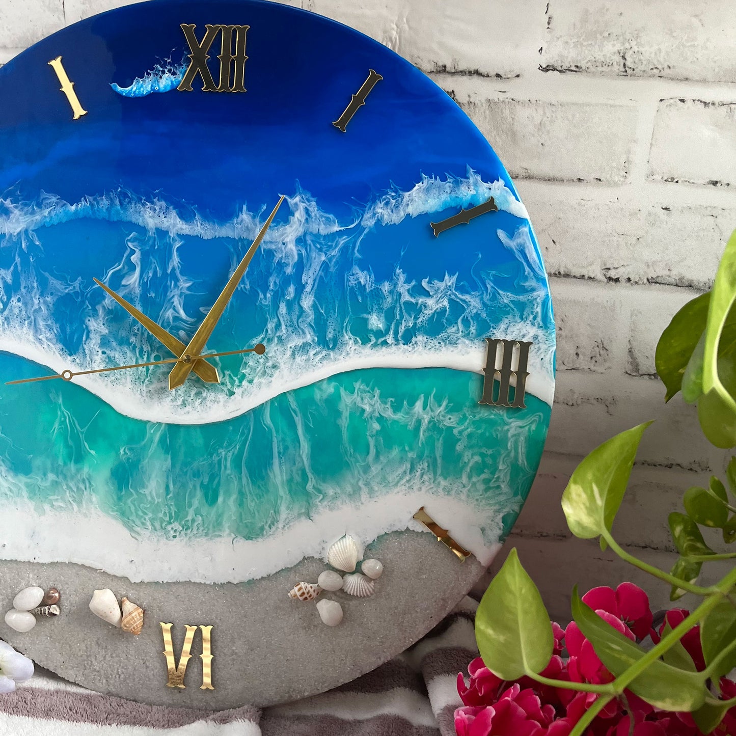 Blue Ocean Waves Epoxy Resin Wall Clock