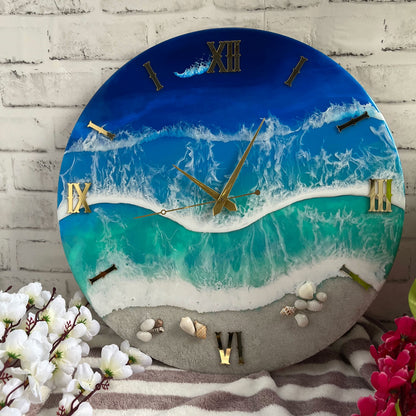 Blue Ocean Waves Epoxy Resin Wall Clock