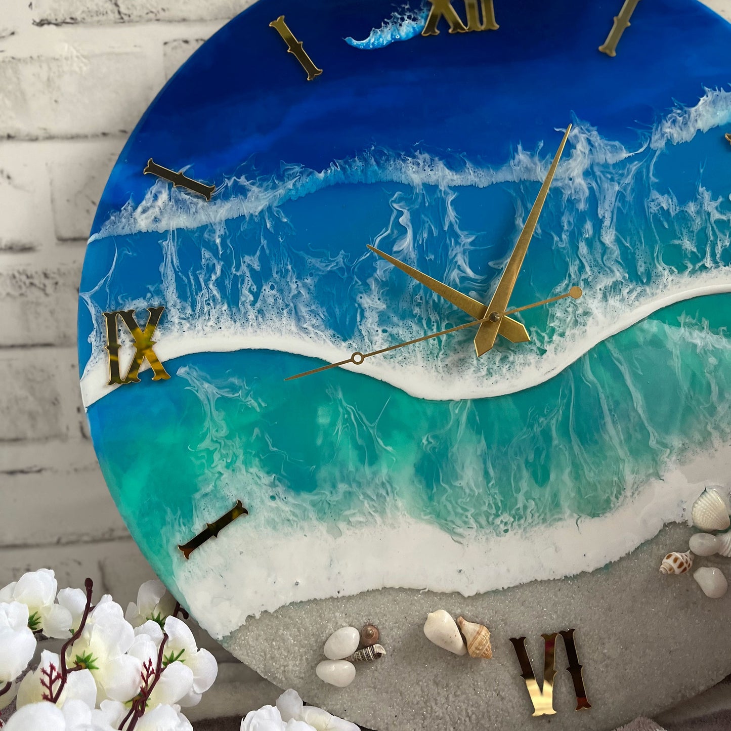 Blue Ocean Waves Epoxy Resin Wall Clock