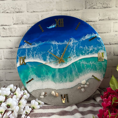 Blue Ocean Waves Epoxy Resin Wall Clock