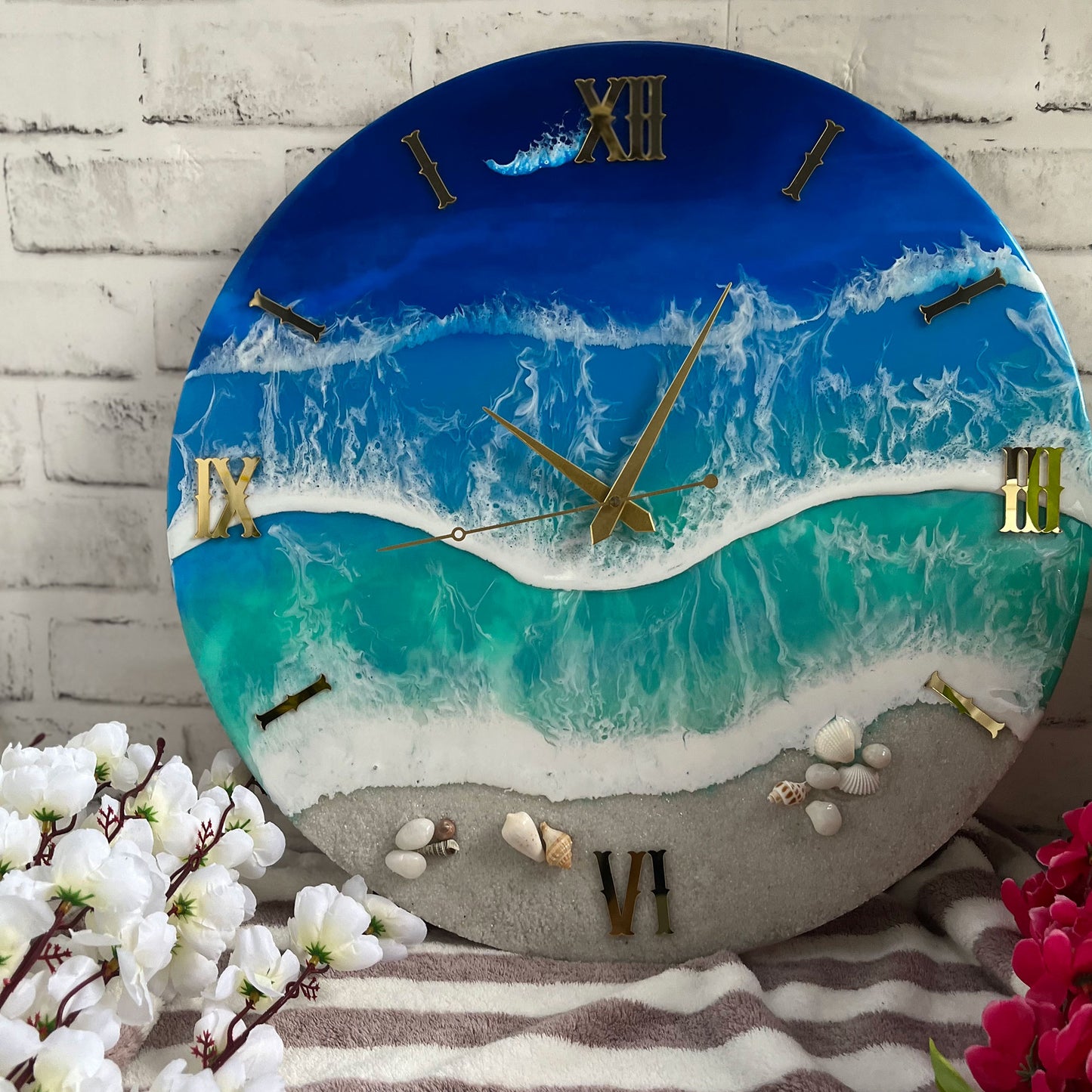 Blue Ocean Waves Epoxy Resin Wall Clock