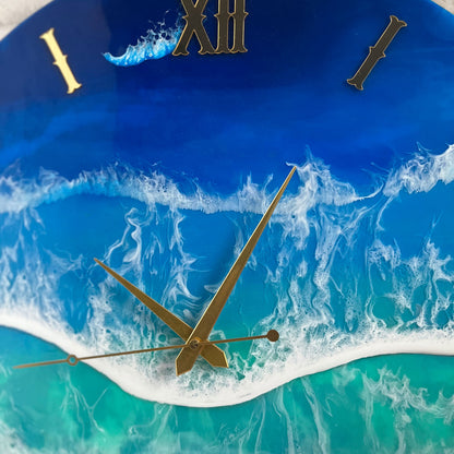 Blue Ocean Waves Epoxy Resin Wall Clock