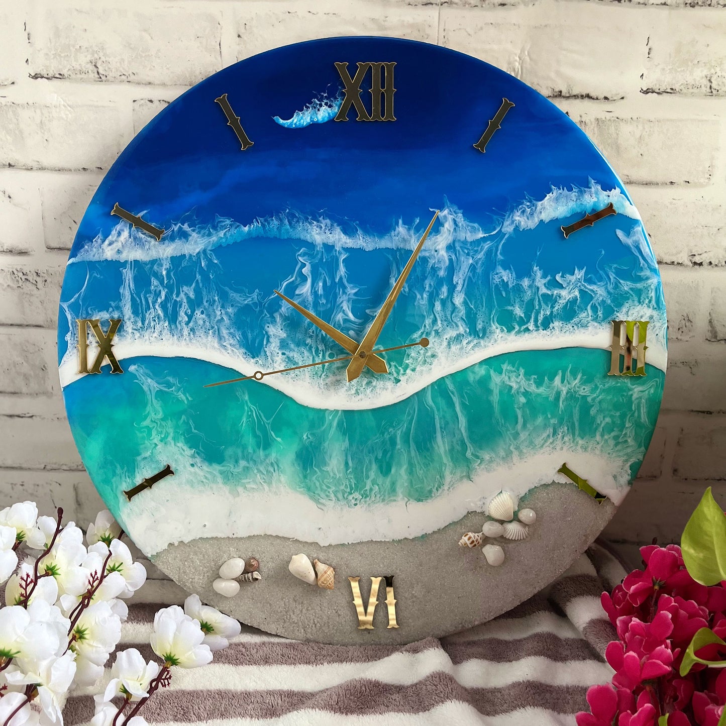 Blue Ocean Waves Epoxy Resin Wall Clock