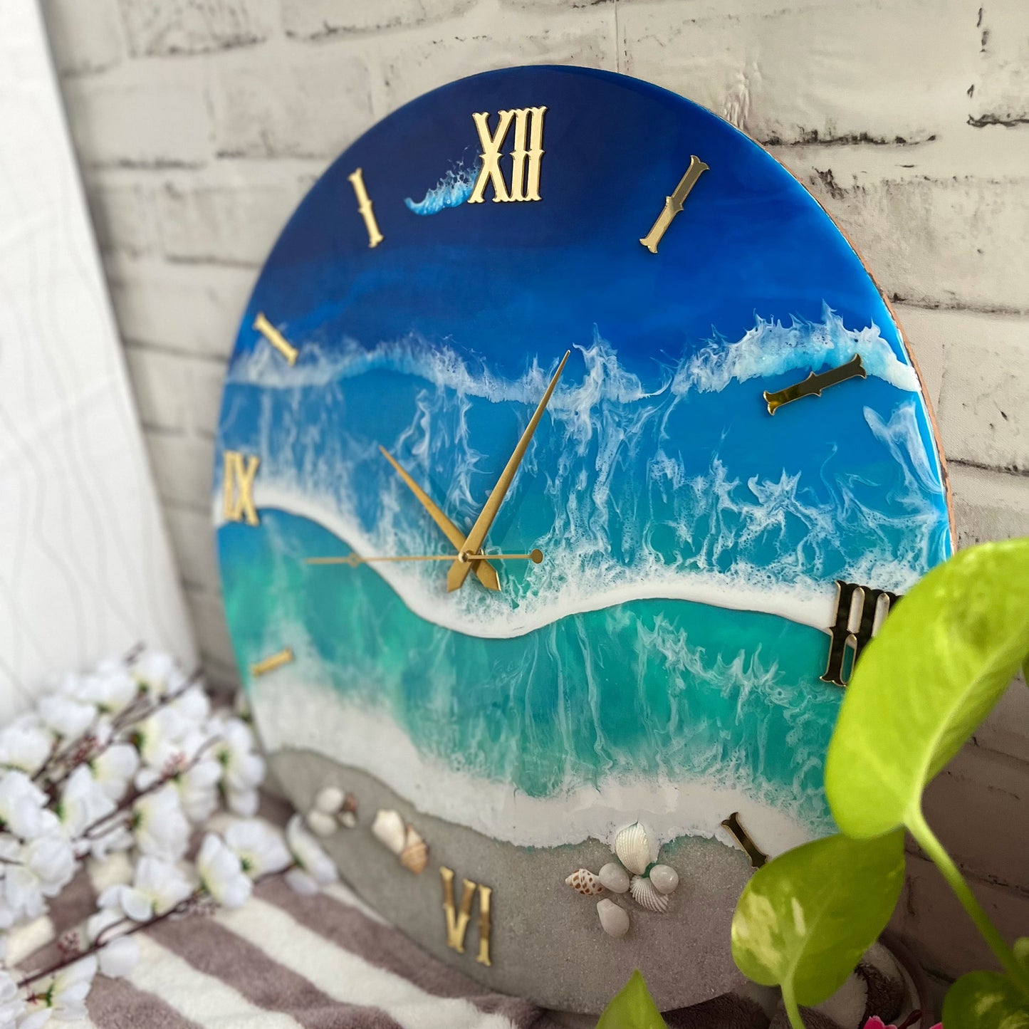 Blue Ocean Waves Epoxy Resin Wall Clock