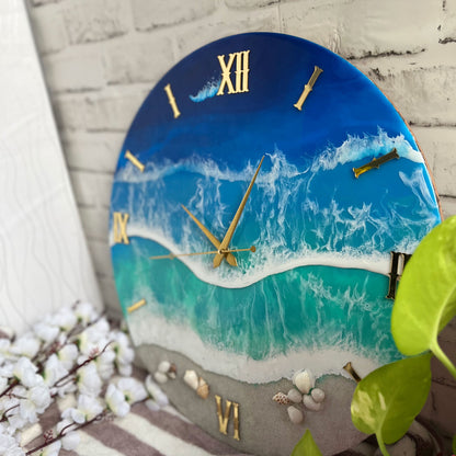 Blue Ocean Waves Epoxy Resin Wall Clock