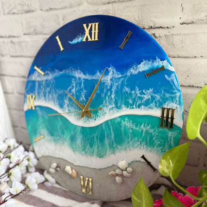 Blue Ocean Waves Epoxy Resin Wall Clock