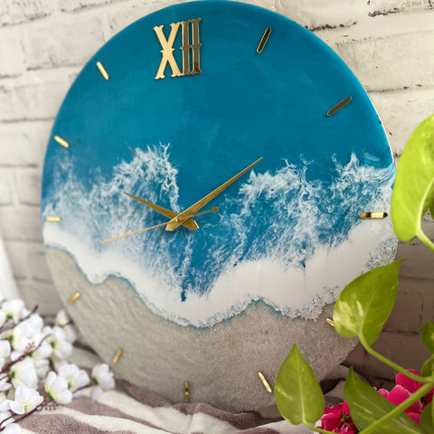 Blue Oceans Wall Clock Blue Sea Resin Clock Beach Clocks House Warming Gift Turtle Swimming buying Clocks Gift For New House