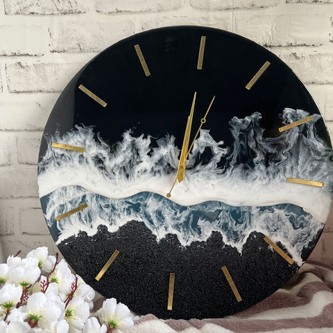 Black Ocean Multi Waves Epoxy Resin Wall Clock