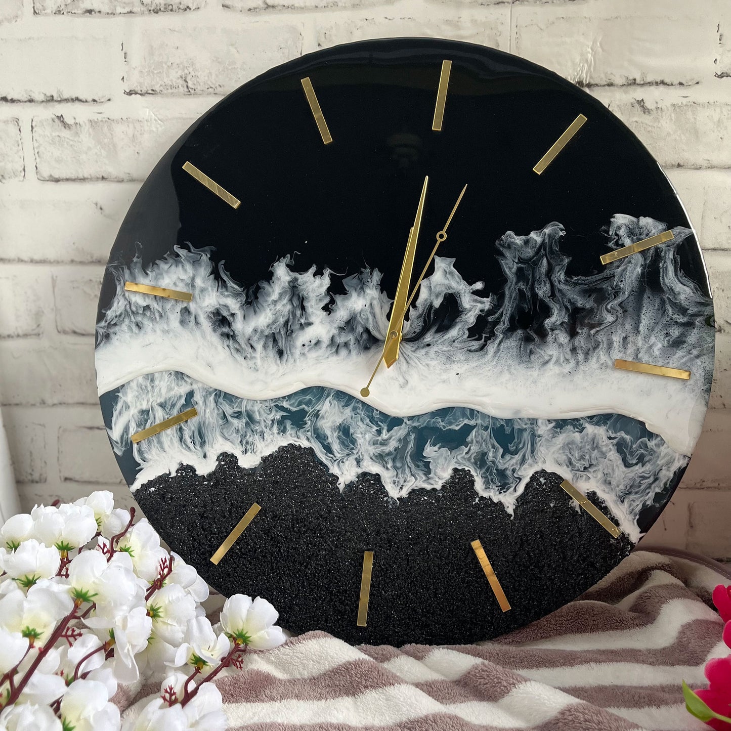 Black Ocean Multi Waves Epoxy Resin Wall Clock