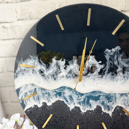 Black Ocean Multi Waves Epoxy Resin Wall Clock