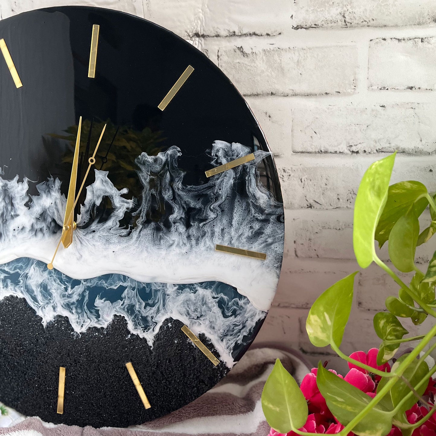 Black Ocean Multi Waves Epoxy Resin Wall Clock