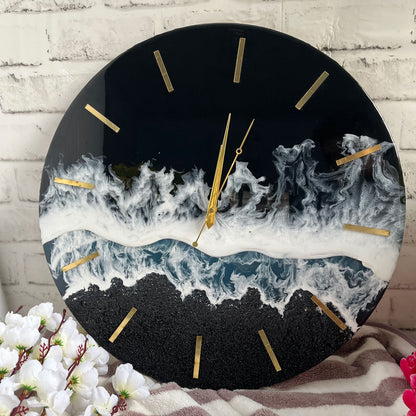 Black Ocean Multi Waves Epoxy Resin Wall Clock