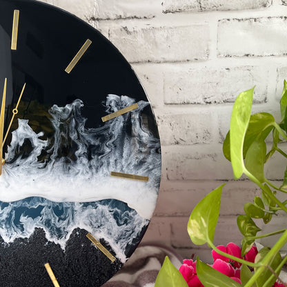 Black Ocean Multi Waves Epoxy Resin Wall Clock