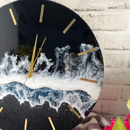 Black Ocean Multi Waves Epoxy Resin Wall Clock