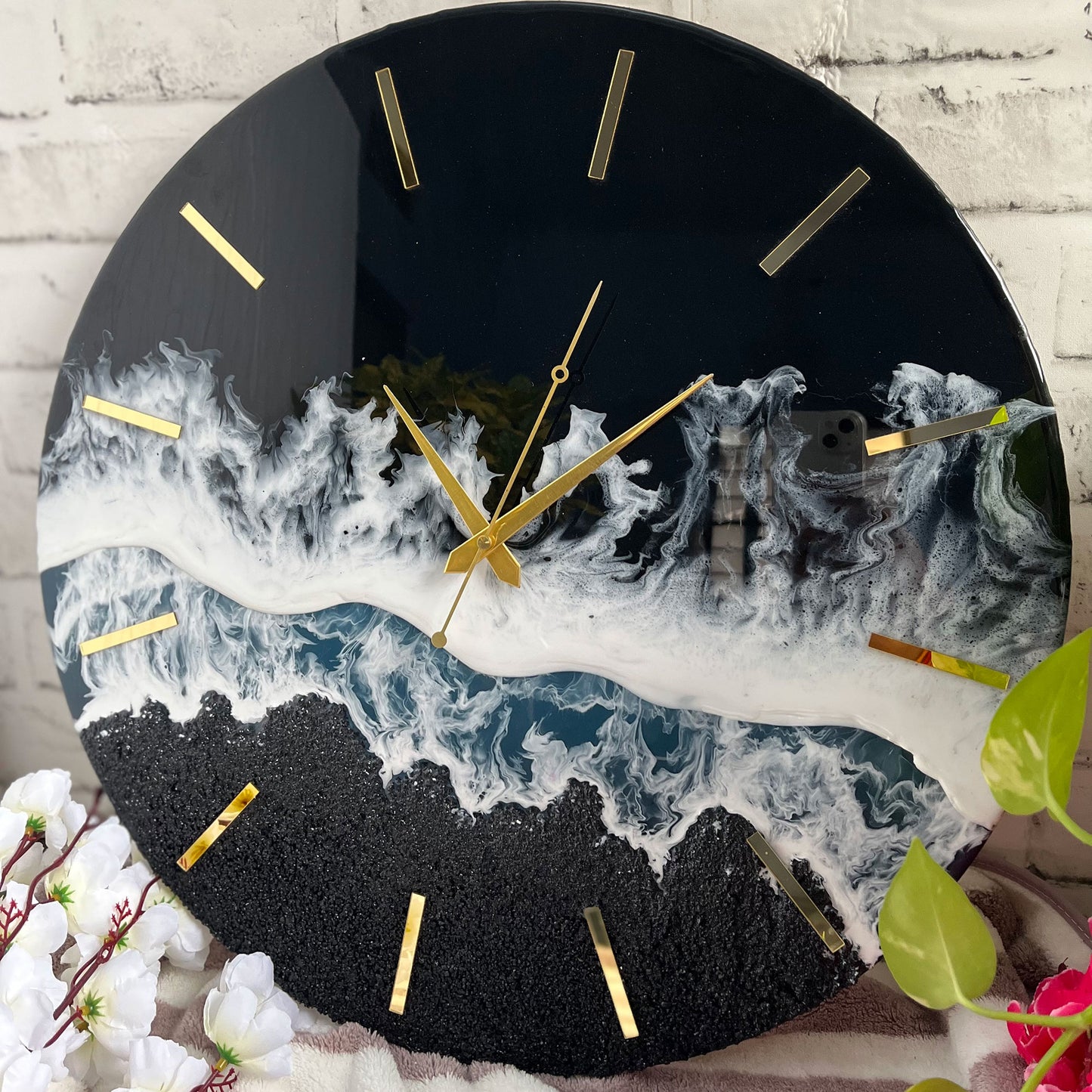 Black Ocean Multi Waves Epoxy Resin Wall Clock