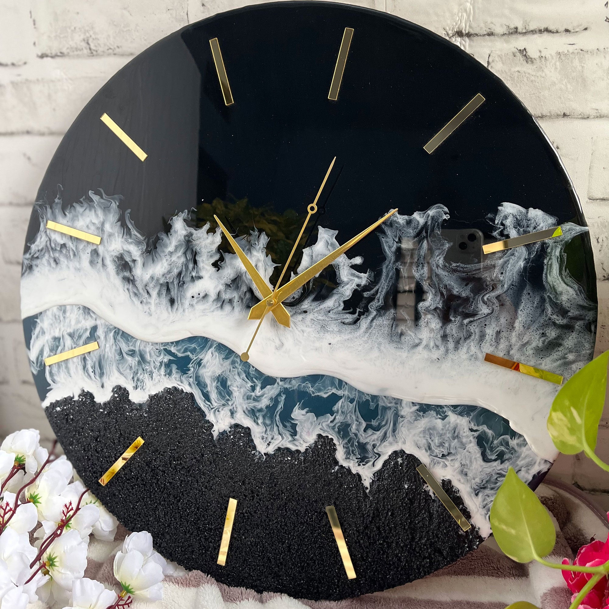 Black Ocean Multi Waves Epoxy Resin Wall Clock