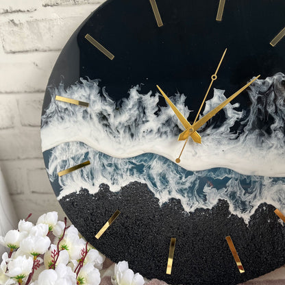 Black Ocean Multi Waves Epoxy Resin Wall Clock