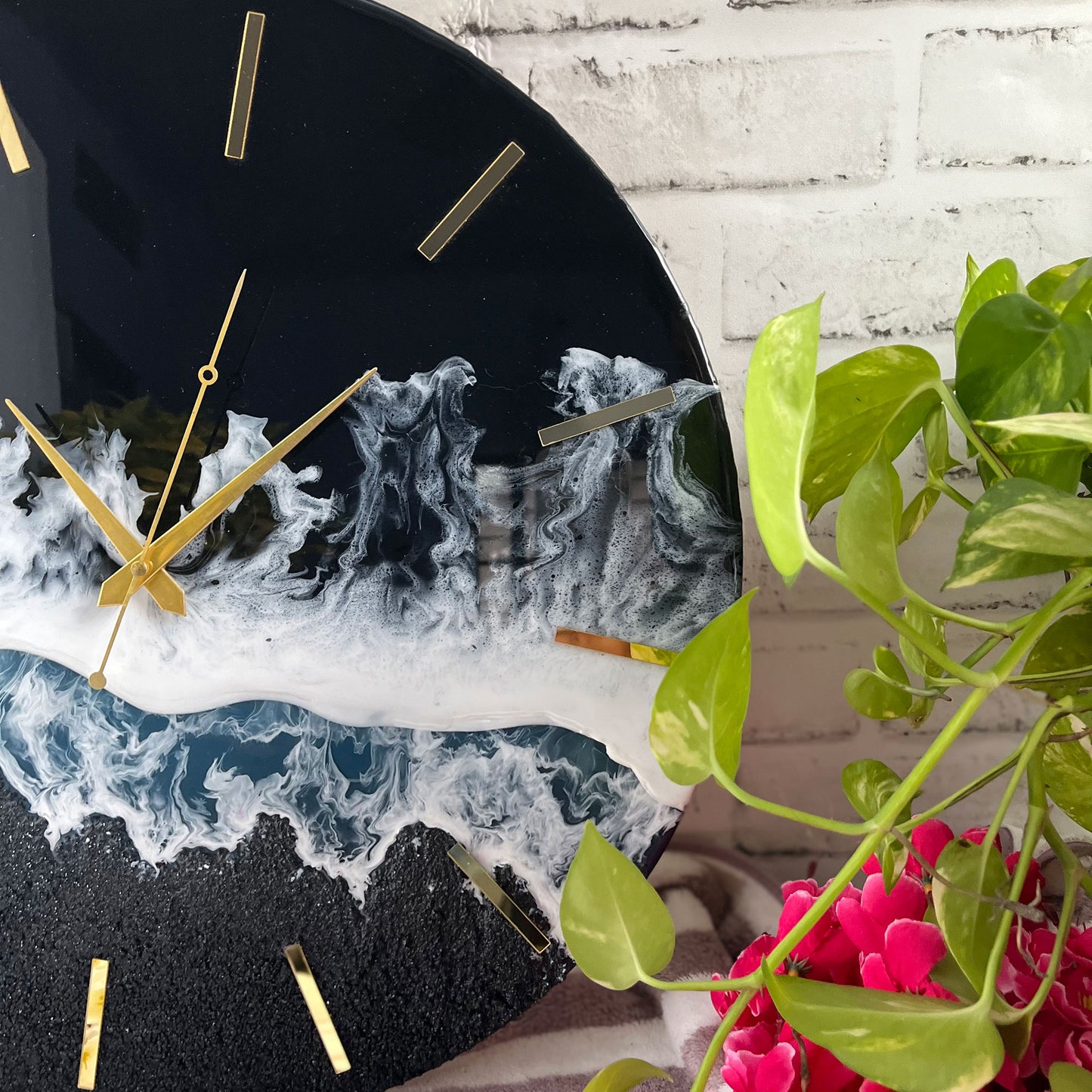 Black Ocean Multi Waves Epoxy Resin Wall Clock