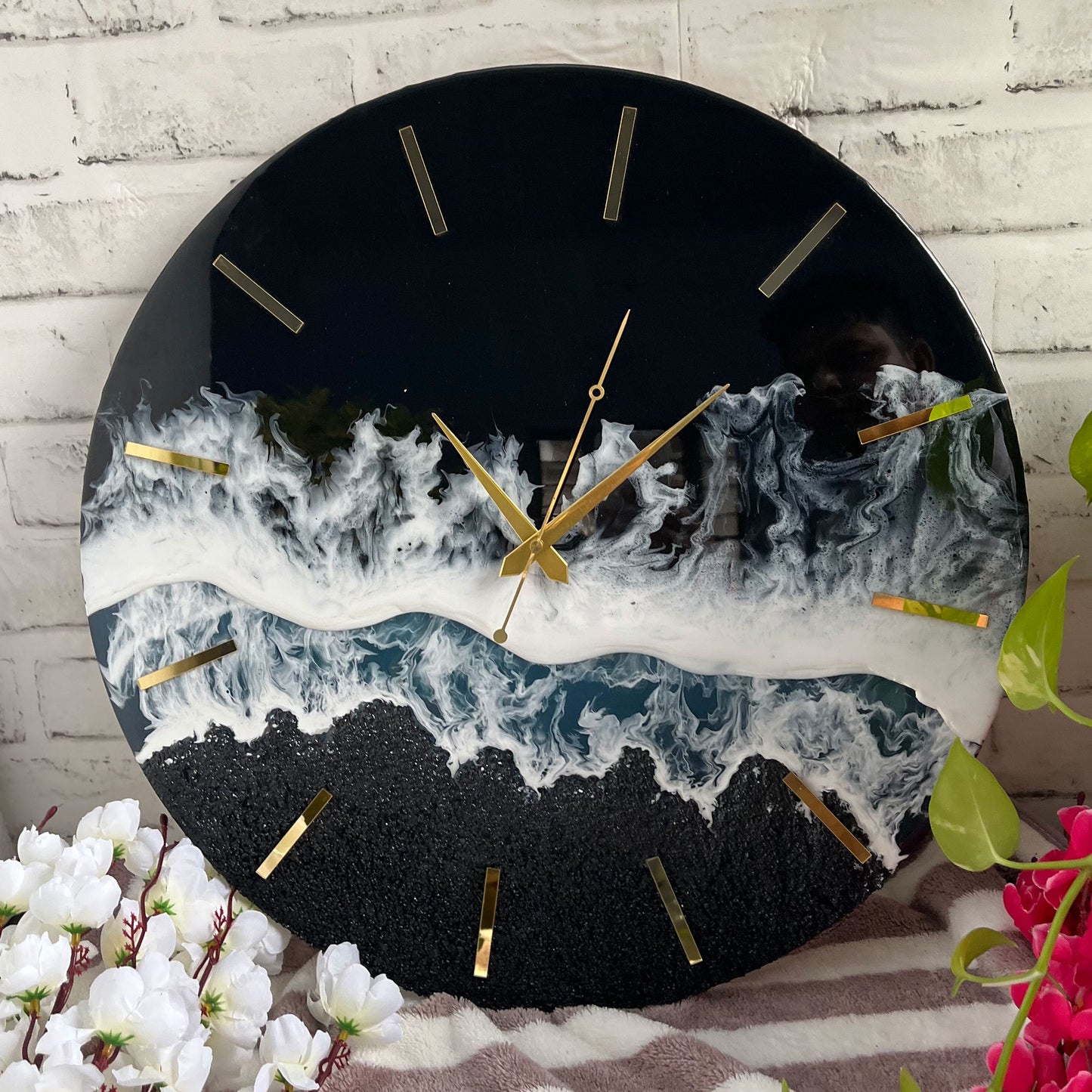 Black Ocean Multi Waves Epoxy Resin Wall Clock