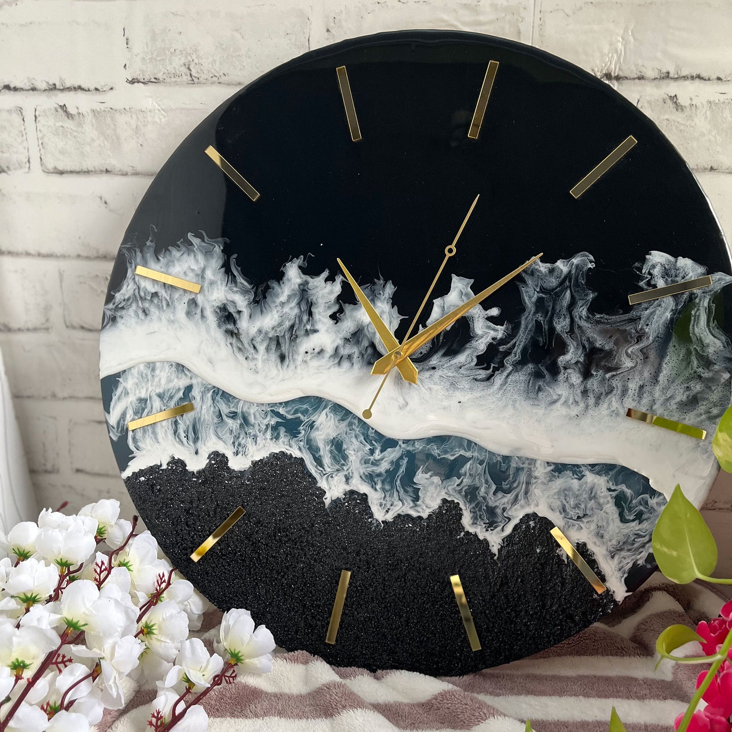 Black Ocean Multi Waves Epoxy Resin Wall Clock