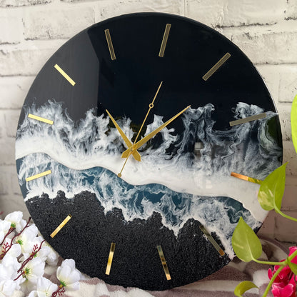 Black Ocean Multi Waves Epoxy Resin Wall Clock