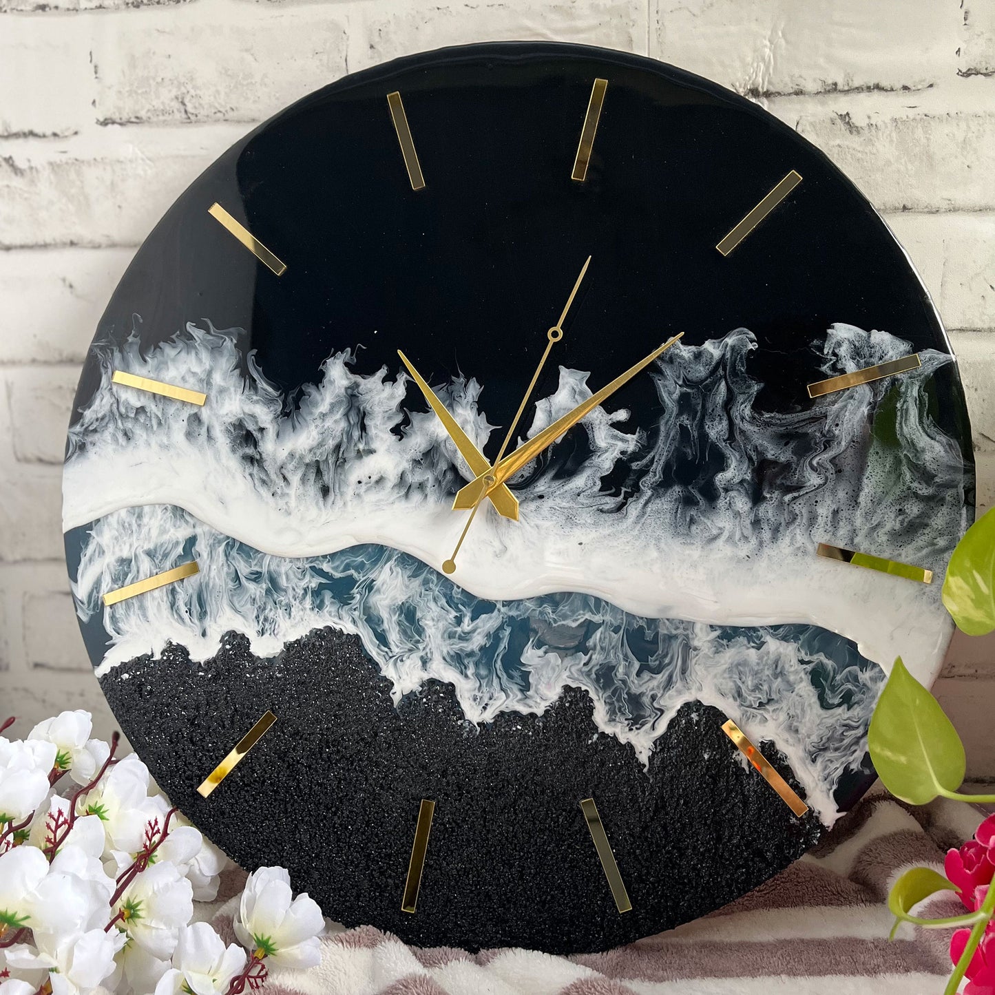 Black Ocean Multi Waves Epoxy Resin Wall Clock