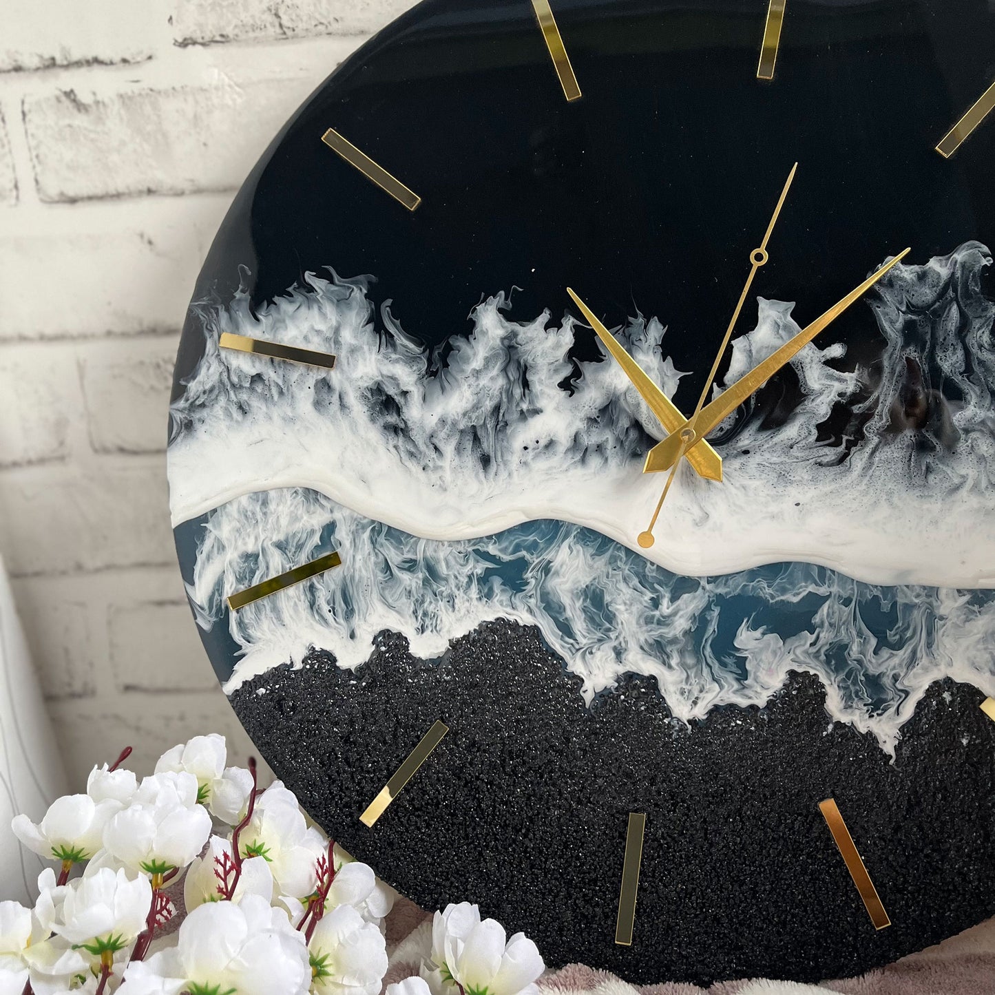 Black Ocean Multi Waves Epoxy Resin Wall Clock