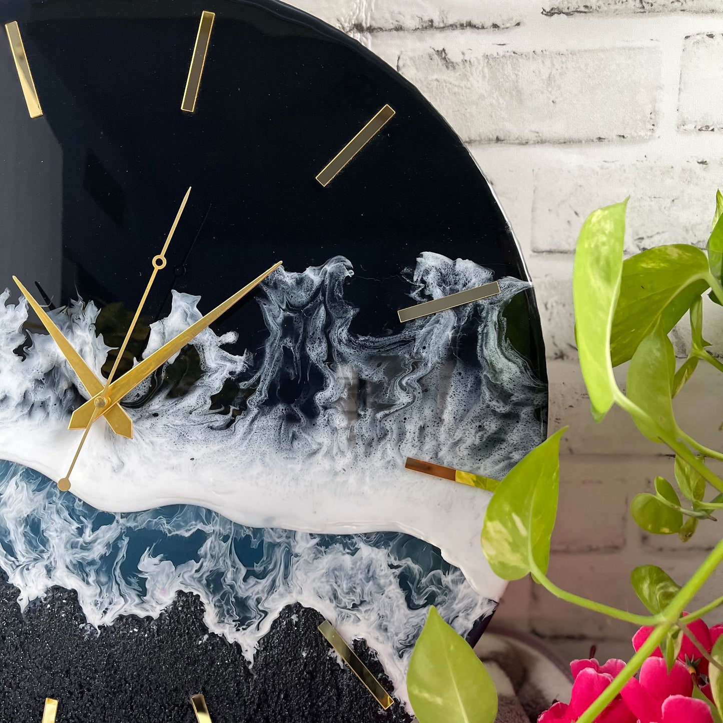 Black Ocean Multi Waves Epoxy Resin Wall Clock