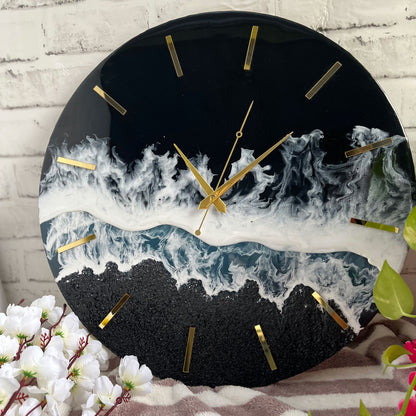 Black Ocean Multi Waves Epoxy Resin Wall Clock