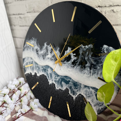 Black Ocean Multi Waves Epoxy Resin Wall Clock