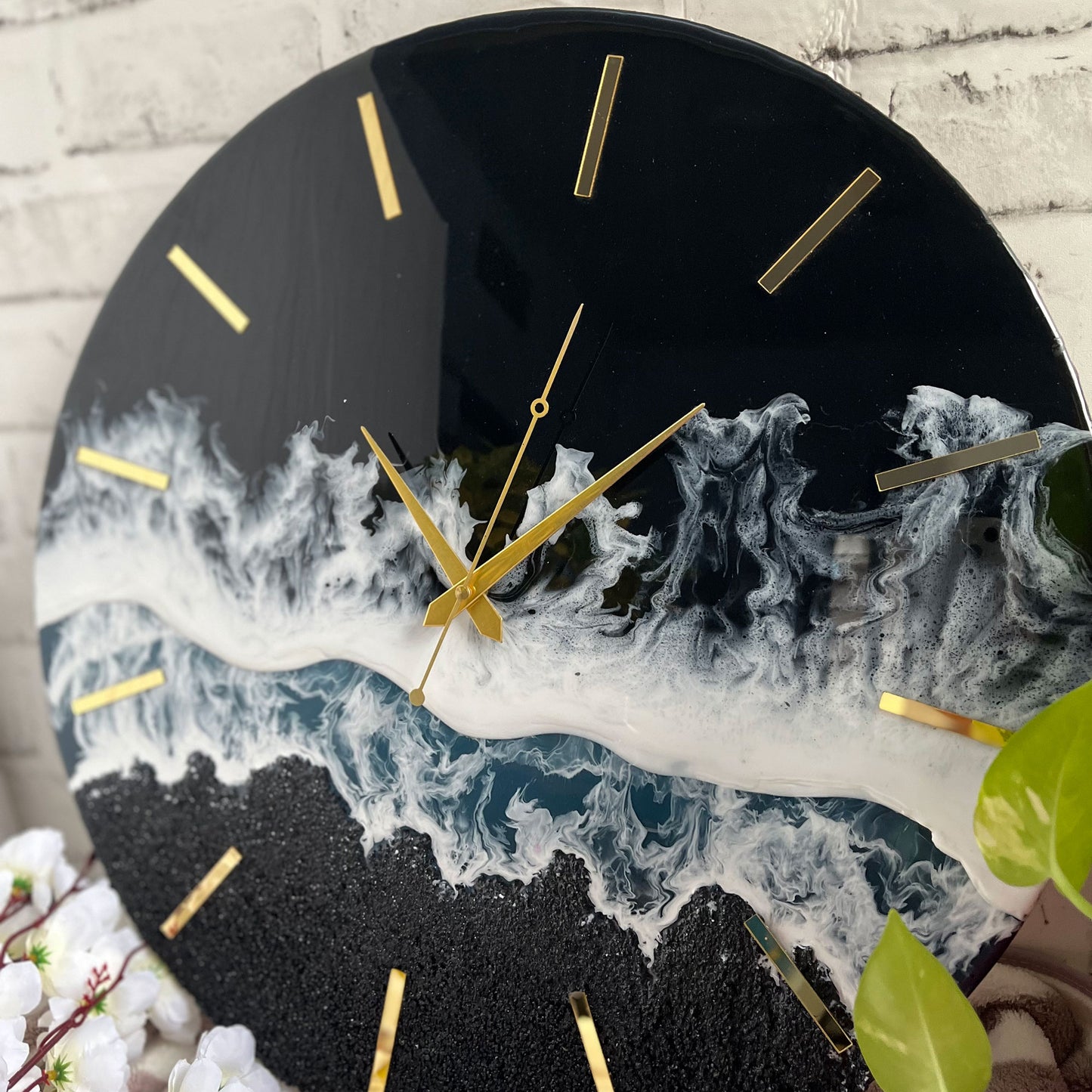 Black Ocean Multi Waves Epoxy Resin Wall Clock