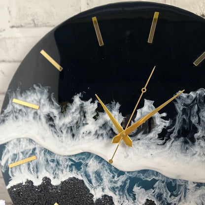 Black Ocean Multi Waves Epoxy Resin Wall Clock