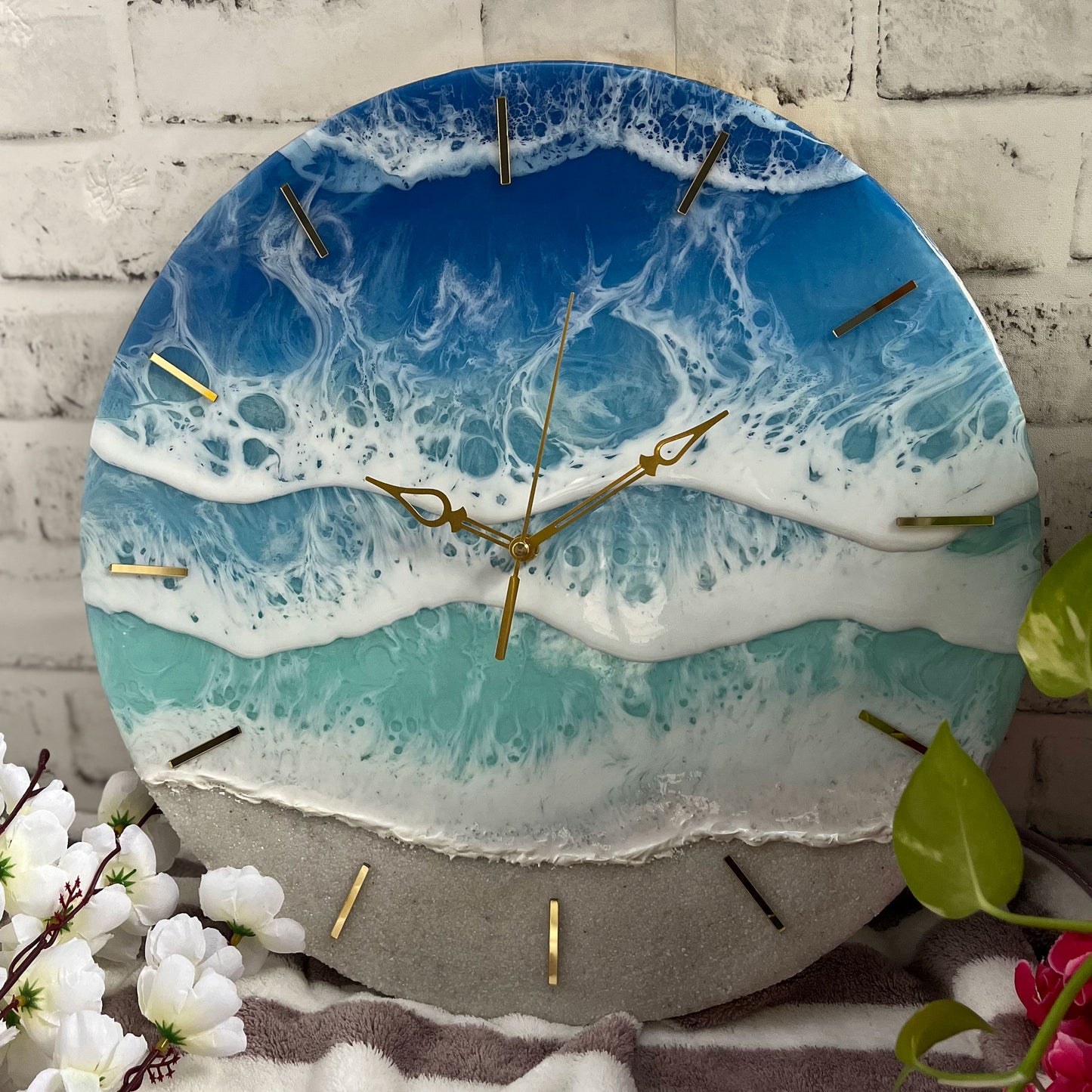 Multi Waves on Beach Epoxy Resin Wall Clock
