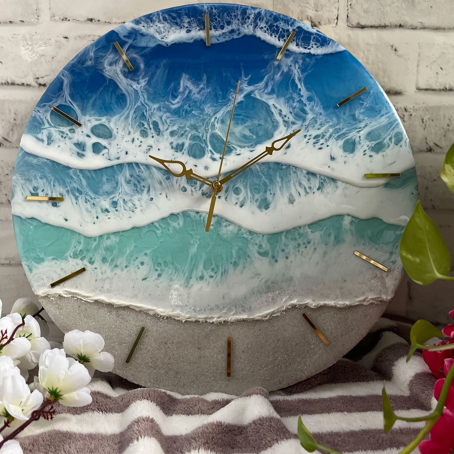 Multi Waves on Beach Epoxy Resin Wall Clock
