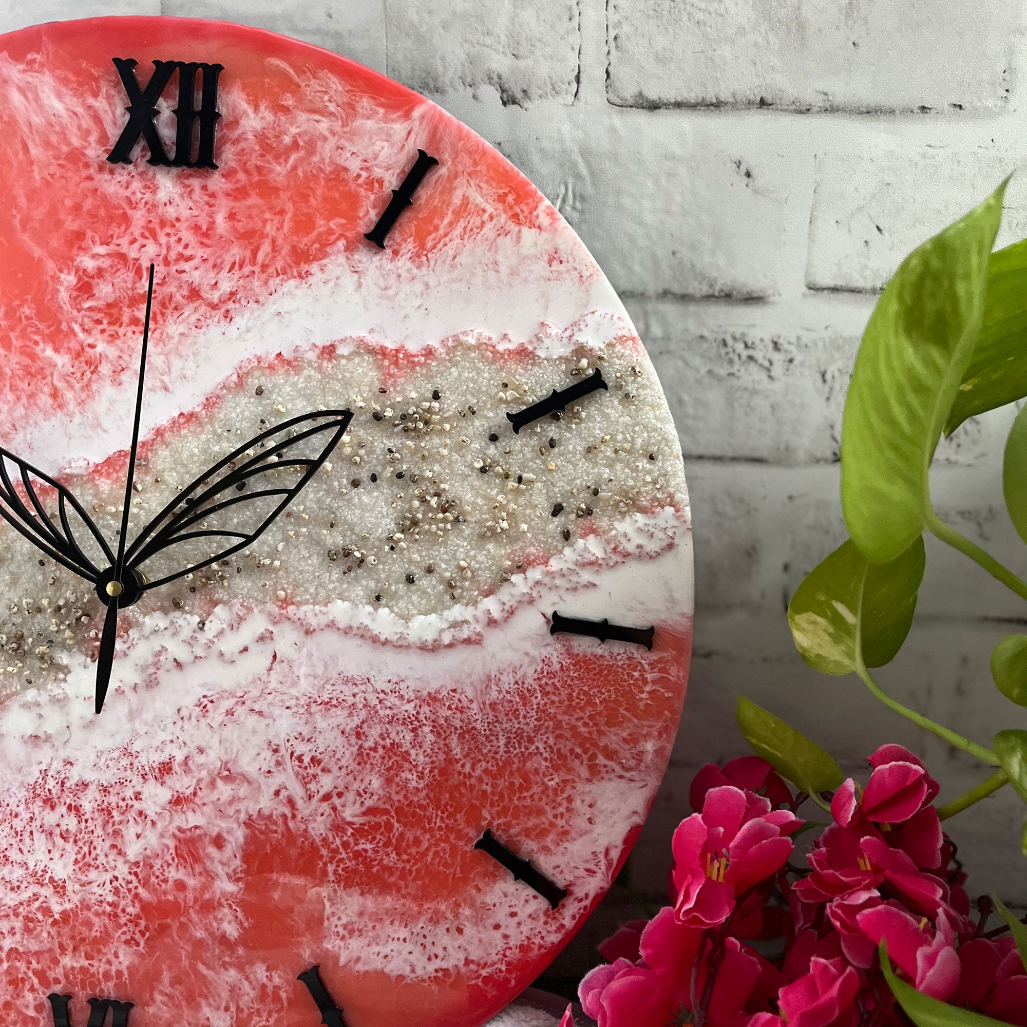 Pink Waves Epoxy Resin Wall Clock