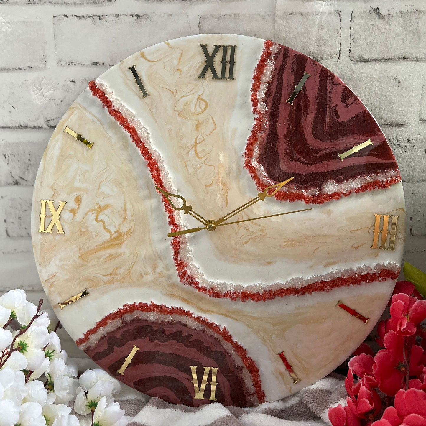 Attractive Dark Red Epoxy Resin Wall Clock