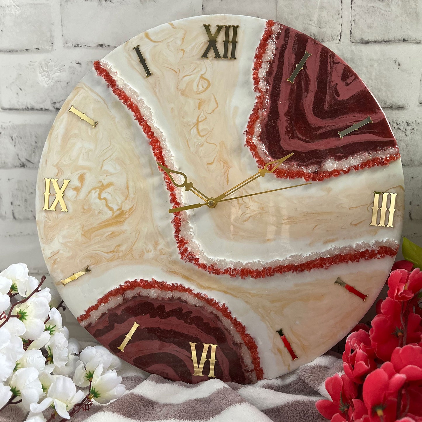 Attractive Dark Red Epoxy Resin Wall Clock