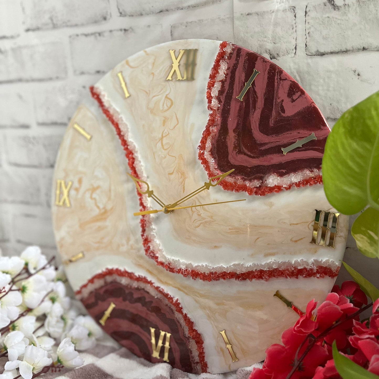 Attractive Dark Red Epoxy Resin Wall Clock