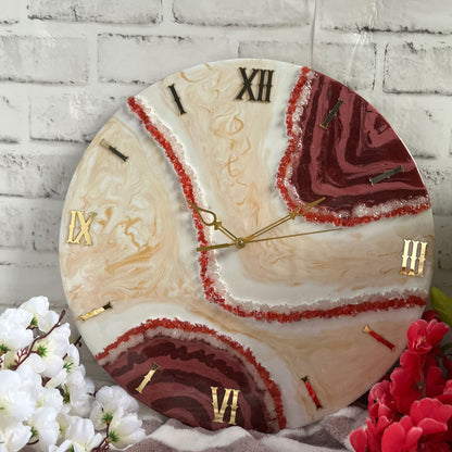 Attractive Dark Red Epoxy Resin Wall Clock