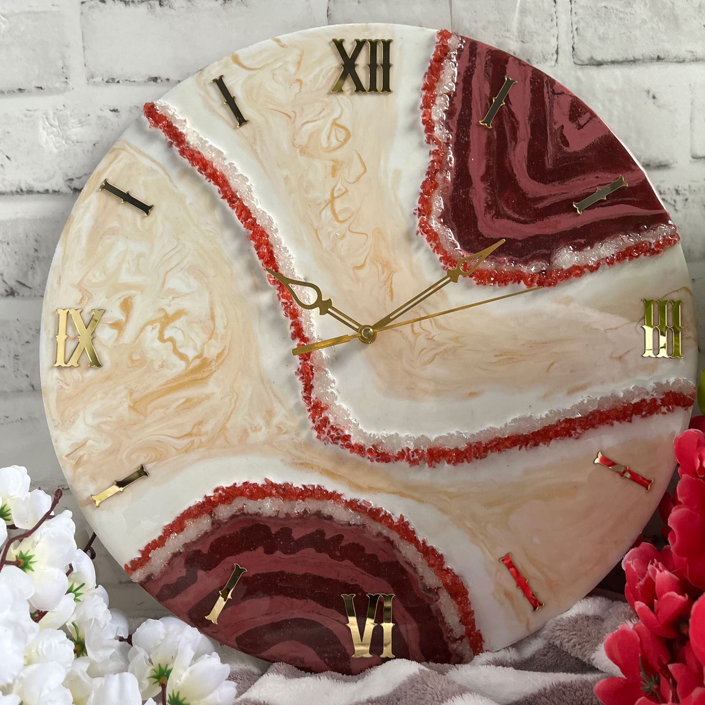 Attractive Dark Red Epoxy Resin Wall Clock