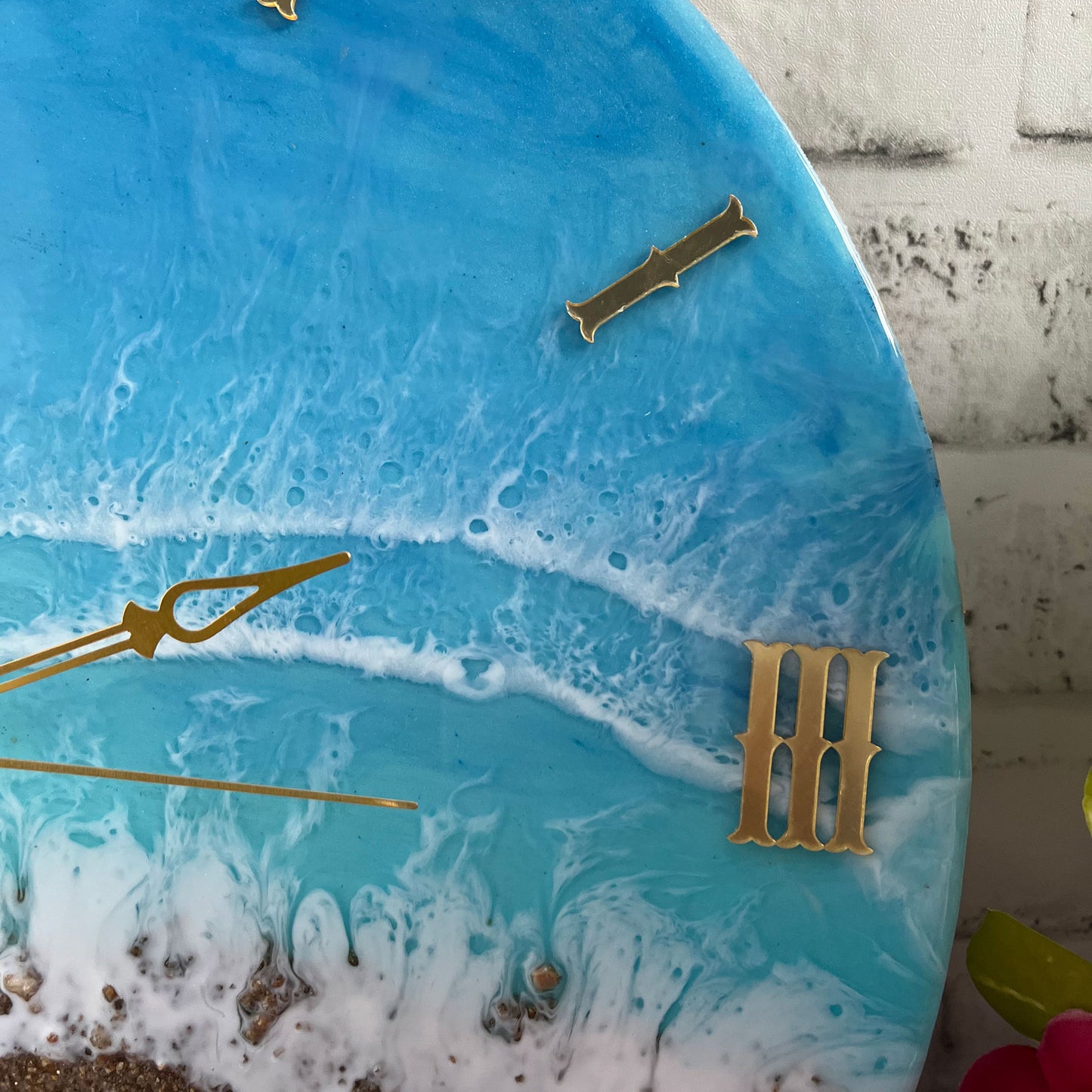 Brown Beach With Waves Epoxy Resin Wall Clock