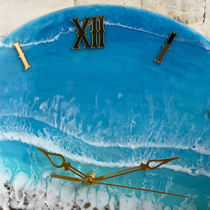 Brown Beach With Waves Epoxy Resin Wall Clock